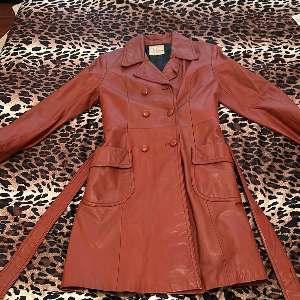 Leather mid trench coat